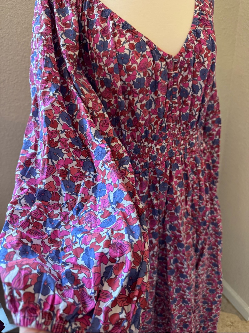 J Crew Large EUC V-Neck Cotton Berry Floral Lined Midi Dress with pockets - Picture 5 of 9